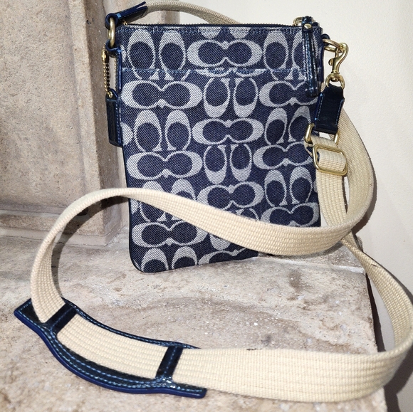 Coach Signature Denim Adjustable Crossbody Bag W/Coin Pouch (7.5" W x 8.5"H) - Picture 4 of 16